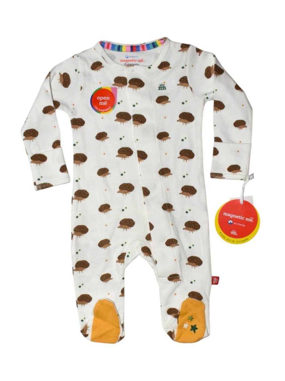 Magnetic Me "Gus" Organic Cotton Magnetic Footie Hedgehog Print 0-3 months